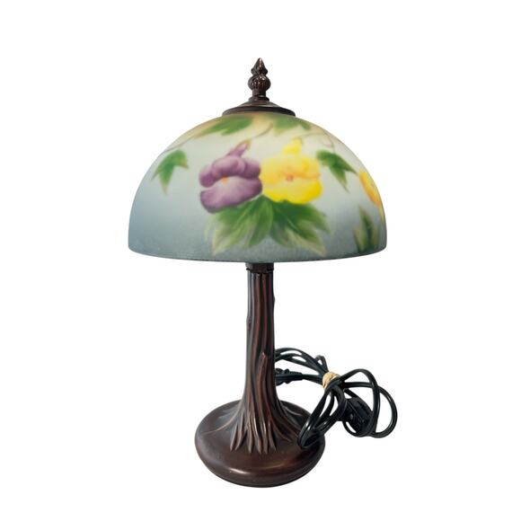 Unbranded Other - Reverse Painted Frosted Glass Lamp Morning Glory Floral Vintage Beautiful